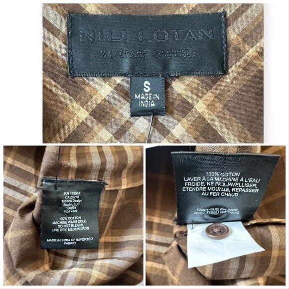 Nili Lotan Brown Plaid Celina Blouse, New With Tag, Size S - Picture 5 of 15